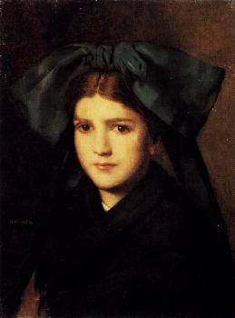 Jean-Jacques Henner : A Portrait Of A Young Girl With A Box In Her Hat